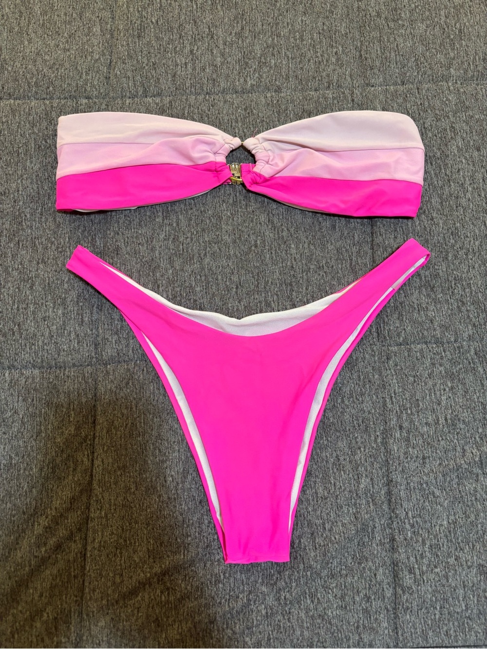 SHEIN Pink Ombre Strapless Bandeau Bikini Set